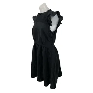 Club Monaco Black Ruffle Sleeve Mock Neck Pintucked Fit & Flare Mini Dress Sz 6 thumbnail 3