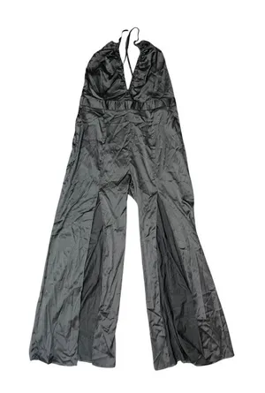 Cider Satin Style Jumpsuit Strappy X Cross Straps Slit Opening Wide Leg Nwt Y2k thumbnail 1
