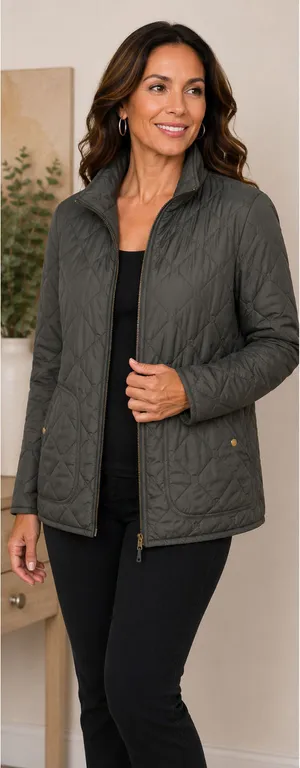 Eddie Bauer Quilted Olive‎ Green Jacket with Snap and Zipper Closure thumbnail 1