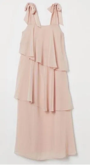 Hennes & Mauritz Pink Tiered Dress with Tie Shoulder thumbnail 1