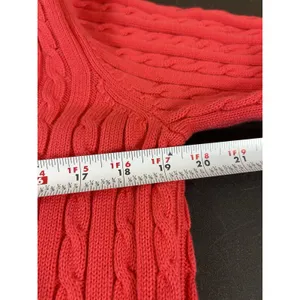 Lauren Ralph Lauren XL Dark Coral Cable Knit Full Zip Sweater Cotton Preppy Logo thumbnail 9