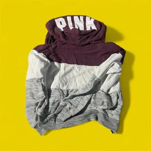 Medium Burgundy & grey Victoria's Secret PINK hoodie STRINGS MISSING #VS #241 thumbnail 2