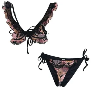 Asos Multicolor Floral Ruffle Tie Beach Summer Two Piece Bikini Set Swimwear 4 thumbnail 1