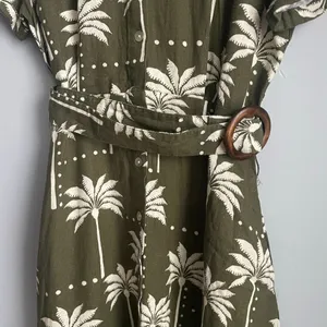 Tahari Linen Blend‎ Dress Pockets Green Tropical Belted Vacation Resort Small thumbnail 4