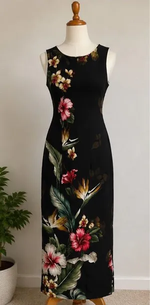Paradise Bay I Made in Hawaii Sleeveless Maxi Dress I Tropical Floral Print thumbnail 1