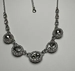 Roman Clear Rhinestone Silver Tone Necklace Signed RMN Adjustable Length thumbnail 12