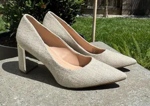 Alfani Grey Textured Pointed Toe Heels  thumbnail 1