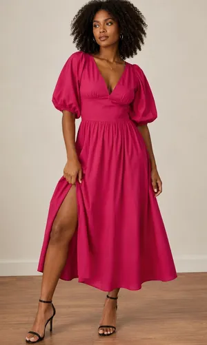Abercrombie & Fitch Fuchsia Puff Sleeve Maxi Dress Smocked Back Cottagecore Size XS thumbnail 1
