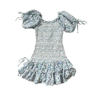 LoveShackFancy Violet Smocked Mini Dress Blue Floral thumbnail 3