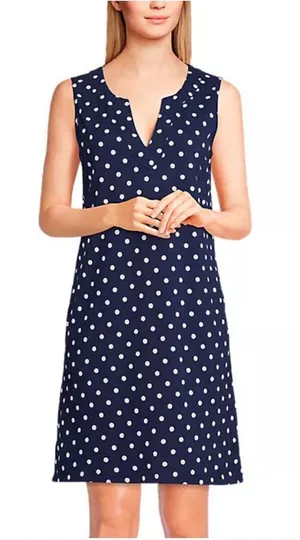 Lands End Women's Cotton Jersey Swim Cover-up Polka Dot Print Dress Size Small thumbnail 1