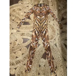 Candy Catz Mecha Vortex Gold Mesh Catsuit Bodysuit Y2K Cyber Rave S thumbnail 2
