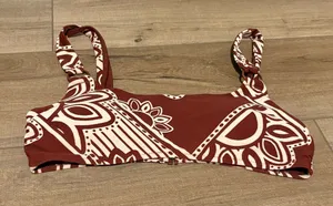 Aerie Boho Henna‎ Floral O Ring Scoop Bikini Top Brown White Size Medium thumbnail 1