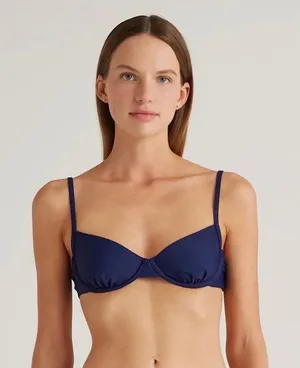 New Quince Women's Italian Demi Bikini Underwire Top Deep Navy Blue Size Medium thumbnail 1