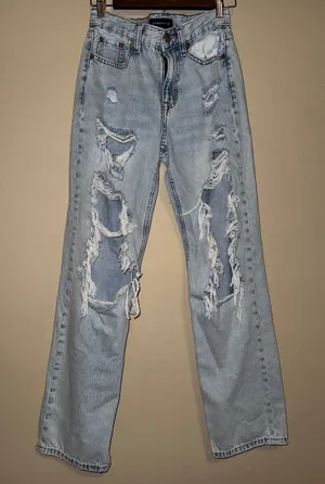 Aeropostale 90s Baggy Jeans Women 0 Light Wash Distressed High‎ Rise Denim Y2K thumbnail 1