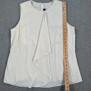 St. John Ruffle Sleeveless Blouse Women's Large Ivory Round Neck Zipper Career thumbnail 2