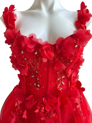Warm Notices Floral-Bodice Short Babydoll Homecoming Dress Red NWT thumbnail 2
