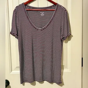 American Eagle Maroon/White Striped Soft & Sexy T-Shirt thumbnail 2