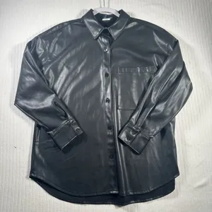 Abercrombie & Fitch Oversized Black Vegan Faux Leather Shirt Jacket Womens Large thumbnail 1