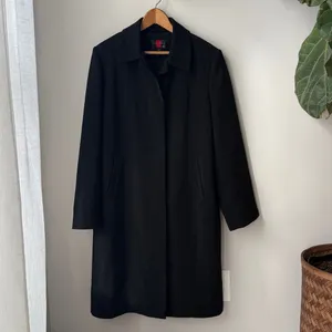 Gallery Vintage Long Black Fleece Lined Y2K Trench Overcoat thumbnail 2