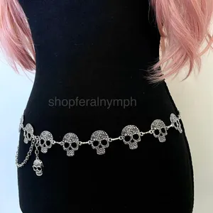 Silver Y2K Gothic Skull Link Waist Chain Belt, Fits 16 to 40 Inches, X7GA1375 thumbnail 4