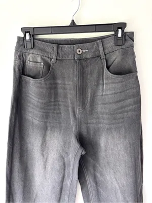 Halara High Waisted Wide Leg Jeans Faded Black Wash Cuffed Hem Baggy Loose Fit thumbnail 2
