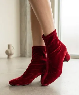 Zara basic Ruby Red Velvet Ankle Boots mid heel stylish stretchy EU 42 / US 11 thumbnail 1