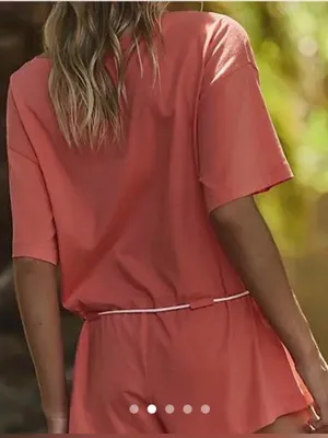 Free People NWOT Money Romper in a vibrant coral-orange shade, size XS thumbnail 3