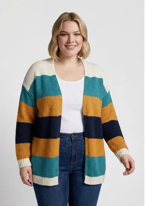 Umgee USA Women Large Striped Chenille Chunky Knit Open Front Cardigan‎ Sweater thumbnail 1