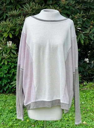 Easel L Oversized Neutral Colorblock Slouchy Lightweight Sweatshirt thumbnail 1