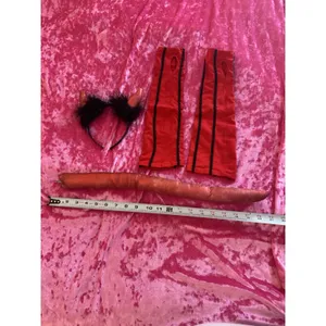 Red Black Devil Costume Set Halloween Cosplay Tail Horns Sleeves Character Kit thumbnail 5