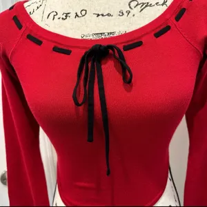 Garage Women's Red Long-Sleeve Tie-Front Top thumbnail 2