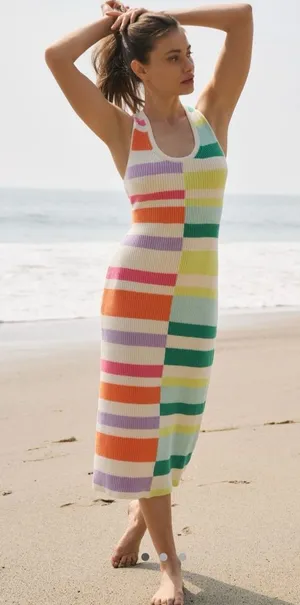 Anthropologie Flat White Colorful Striped Maxi Dress Size medium thumbnail 1