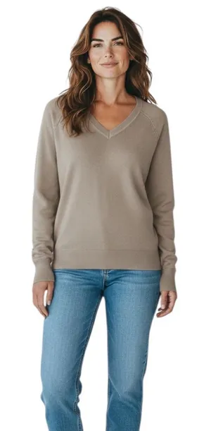 Comptoir Des Cotonniers Neutral Cashmere Vneck Popover Taupe Sweater M thumbnail 1