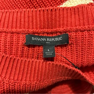 Banana Republic Factory Red White Striped Cotton Knit Crewneck Sweater Large thumbnail 7