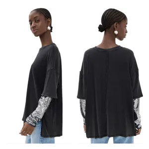 Free People Nellie Sequin Twofer‎ top Womens M black and silver oversized Grunge thumbnail 3