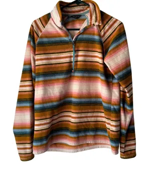 Eddie Bauer Fleece Pullover Striped Quarter Zip Pink Blue Brown Western Aztec‎ thumbnail 1