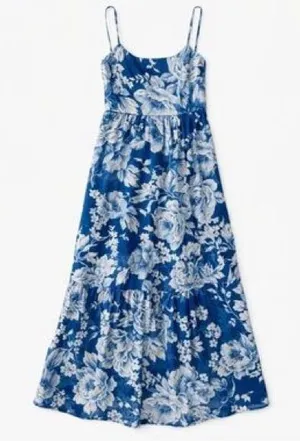 Joie Sleeveless Cotton Blend Long Floral Tie Waist Midi Maxi Dress Blue 16 thumbnail 1