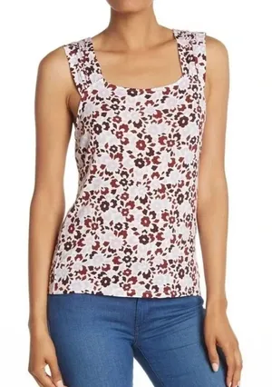 14th & Union Shirred Shoulder Tank Top Floral Tee M v6x thumbnail 1