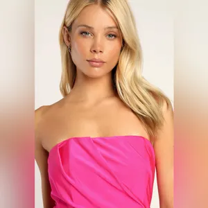 Lulus Total Treat Hot Pink Ruched Strapless Bodycon Mini Dress thumbnail 4