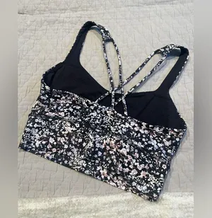 Lululemon Free to be Bra Long Line Black Pink Floral Spritz-Multi Size 4 thumbnail 1