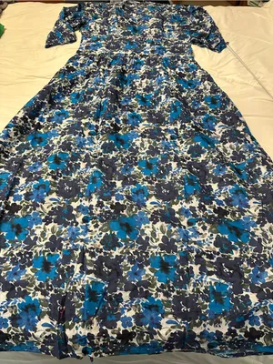 Farylina Floral Blue V-Neck Front Slit Maxi Dress - NWOT - Size XL thumbnail 5