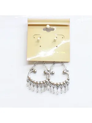 NWT Fashion Earrings Chandelier Beaded Rhinestone Earrings Silver Gray 2.5" thumbnail 2