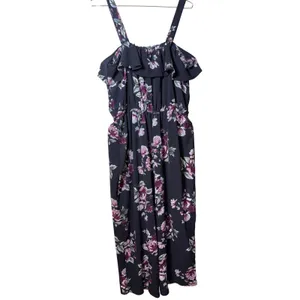 No Boundaries Floral Ruffle Cold Shoulder Jumpsuit XL 15-17 Black Pink Wide Leg thumbnail 4