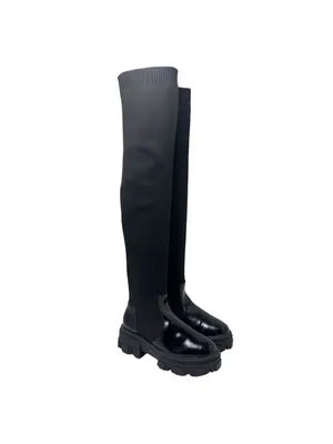 ASOS DESIGN Kimmy Chunky Flat Lug Sole Over The Knee Pull-On Boots Black Size 8 thumbnail 13