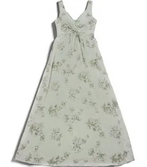 AW Bridal Penoy Pistachio Green Floral Maxi Dress US 8 V-Neck Chiffon Tie-Back thumbnail 1