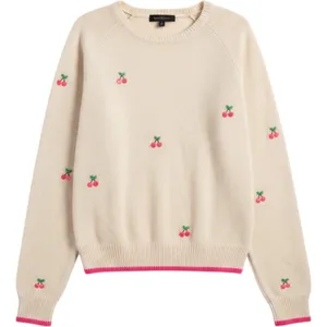 Brodie 100% Cashmere‎ Cherry Embroidered Sweater Neon Pink Trim Size M NWOT thumbnail 1