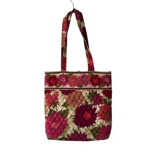 Vera Bradley‎ Folkloric Floral Quilted Cotton Tote Bag Pink Burgundy Green thumbnail 5