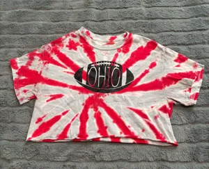 Ohio Tie Dye Cropped Tee Red Gray Football Graphic thumbnail 1