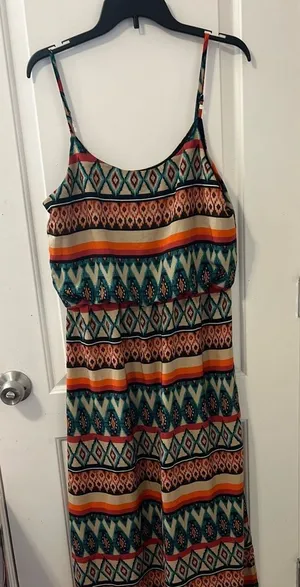 By & By Geometric Aztec Maxi Dress Womens Large Teal Orange Popover Sundress thumbnail 1