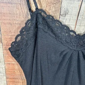 Worthington XL Black Ribbed Lace Trim Cami Tank Top Stretch Soft Girl Layering thumbnail 2